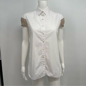 KOLOR Womens Size 3 Short SLEEVE SHIRT WHITE Unique Buttons Made In Japan